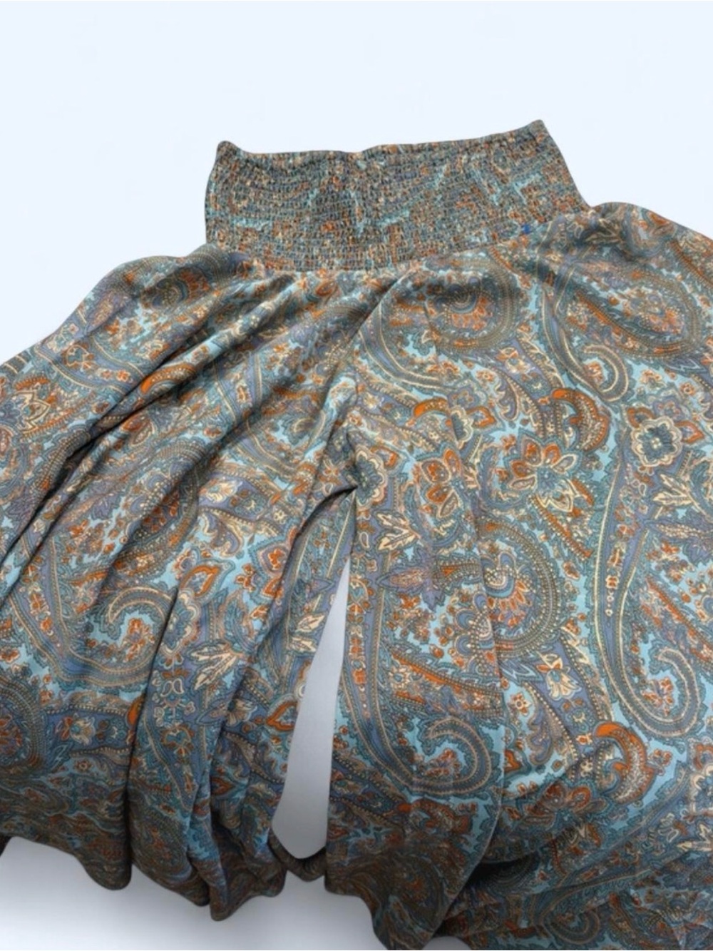 NATURAL LIFE Women's Wide Leg Paisley Palazzo Pants in Teal and Rust - Picture 3 of 5